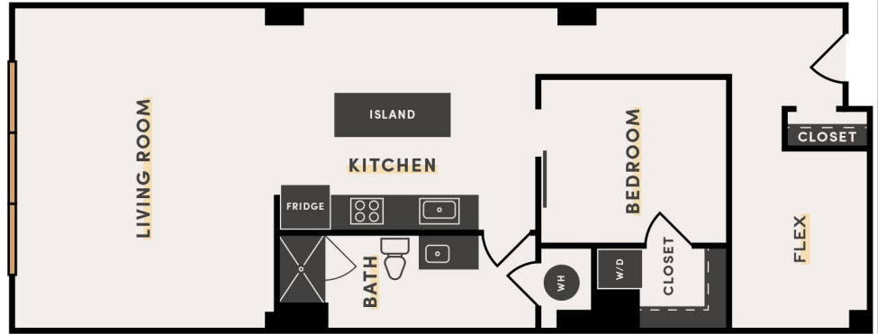 Floor plan for 1 bed, 1 bath, 1013 sqft